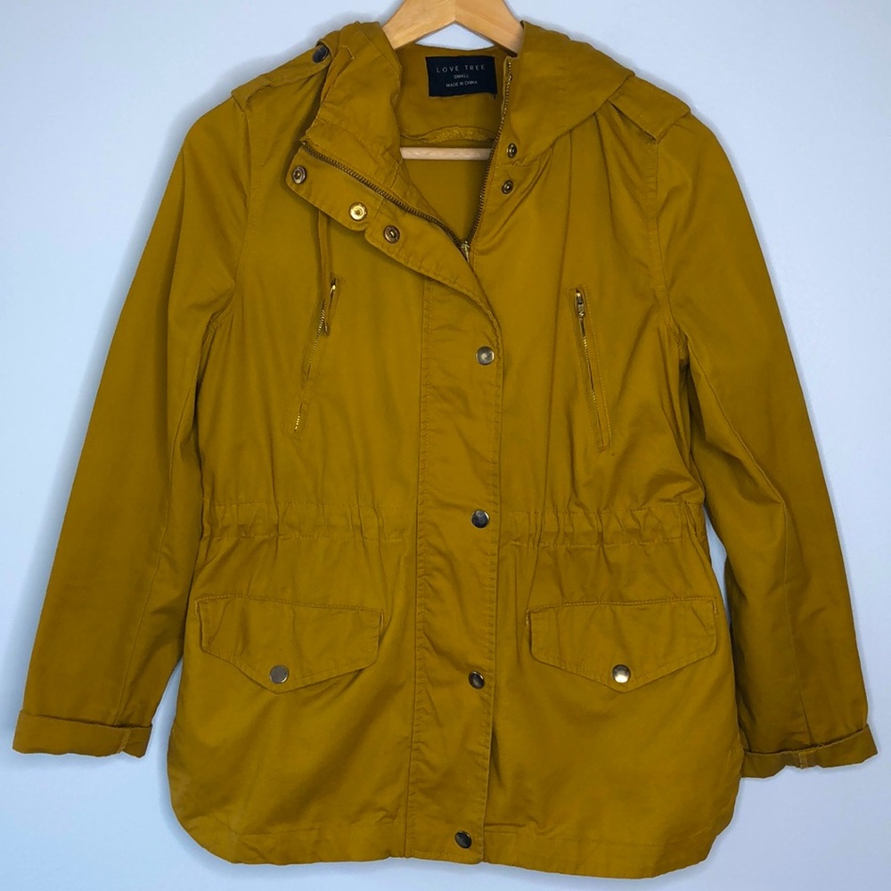 Love Tree Mustard Utility Jacket w/ hood- S